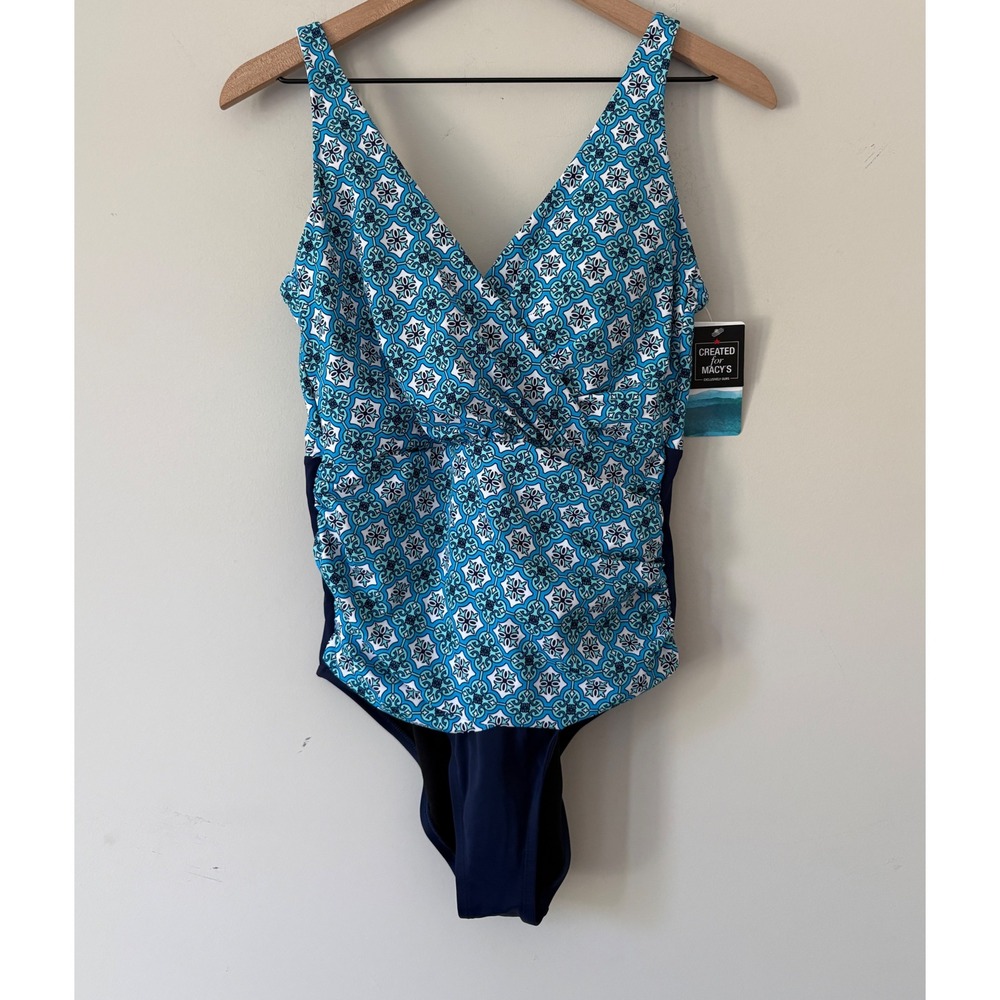 Swim Solutions Surplice Criss Cross One Piece Swimsuit-12 - Picture 2 of 13
